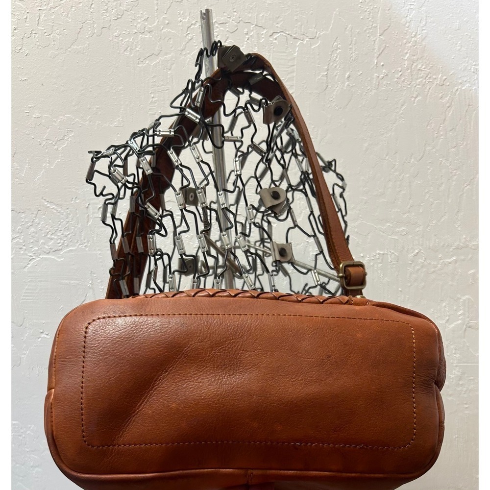 Vilenca Holland Leather Woven Studded Crossbody Hobo Bag Brown Boho Large - Picture 4 of 8